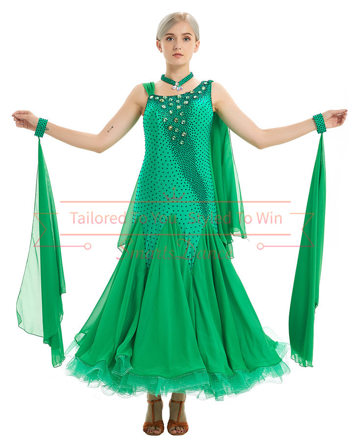 Green High Quality Bespoke Ballroom Dance Gowns SD-BD39 Smarts Dance Green High Quality Bespoke Ballroom Dance Gowns SD-BD39 Smarts Dance