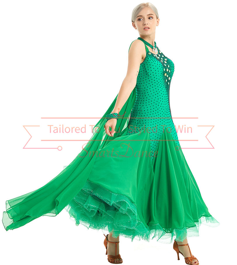 Green High Quality Bespoke Ballroom Dance Gowns SD-BD39 Smarts Dance Green High Quality Bespoke Ballroom Dance Gowns SD-BD39 Smarts Dance