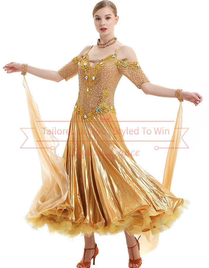 Golden Champion Ballroom Dresses With Short Sleeves SD-BD29 – Smarts Dance Golden Champion Ballroom Dresses With Short Sleeves SD-BD29 – Smarts Dance