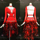 Red discount rhythm dance dresses ladies rumba stage gowns feather LD-SG2442