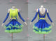 Blue And Green tailor made rumba dancing costumes hot sale latin competition gowns fringe LD-SG2243
