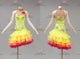 Red And Yellow tailor made rumba dancing costumes cheap salsa dancing clothing rhinestones LD-SG2241