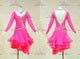 Pink tailor made rumba dancing costumes sparkling rumba practice gowns lace LD-SG2262