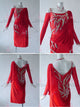Red customized rumba dancing costumes affordable rumba dancing clothing tassels LD-SG2127