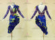 Blue And Purple tailor made rumba dancing costumes hand-tailored latin stage dresses satin LD-SG2260