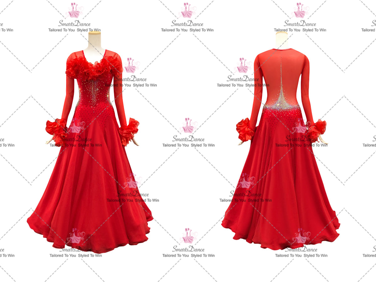 red contemporary dance dress Red Latin Rhythm Ballroom Dance Sport Dress LAT- 1069