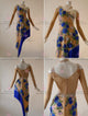 Blue customized rumba dancing costumes modern swing performance dresses flower LD-SG2130