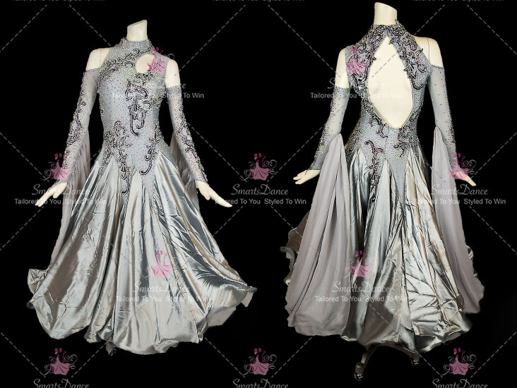 silver ballroom dress Silver Latin Rhythm Dance Sport Dress LAT-1109
