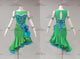 Blue And Green tailor made rumba dancing costumes luxurious latin dancewear satin LD-SG2218