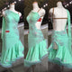 Green customized rumba dancing clothing newest salsa dance competition dresses feather LD-SG2107