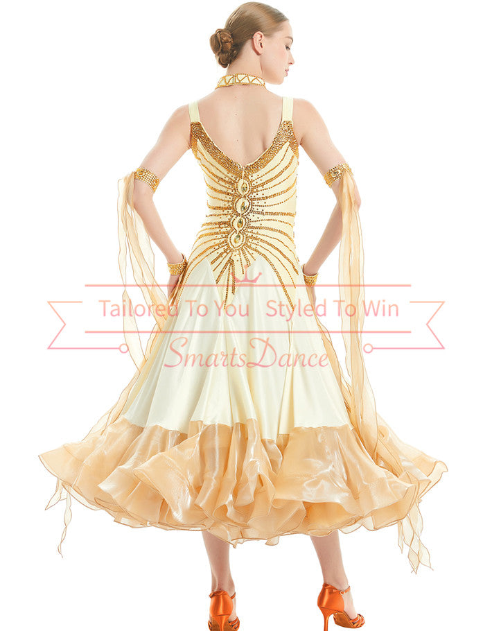 Luxury Golden Sleeveless Ballroom Competition Dance Dress SD-BD69 Smarts Dance Luxury Golden Sleeveless Ballroom Competition Dance Dress SD-BD69 Smarts Dance