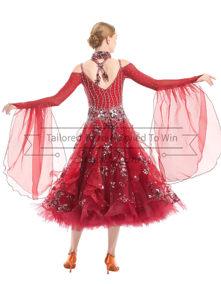 Red Off-shoulder Ballroom Viennese Waltz Dance Dress SD-BD62 Smarts Dance Red Off-shoulder Ballroom Viennese Waltz Dance Dress SD-BD62 Smarts Dance